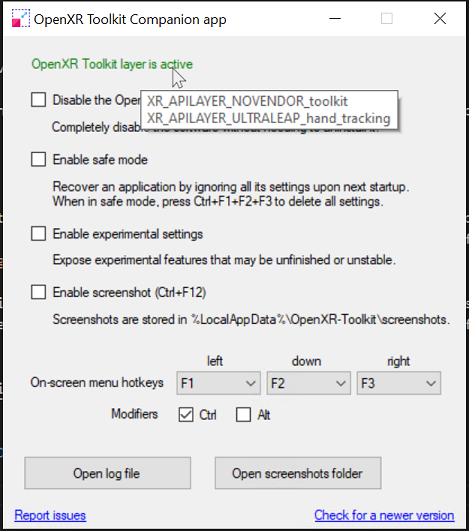 Listing the OpenXR layers