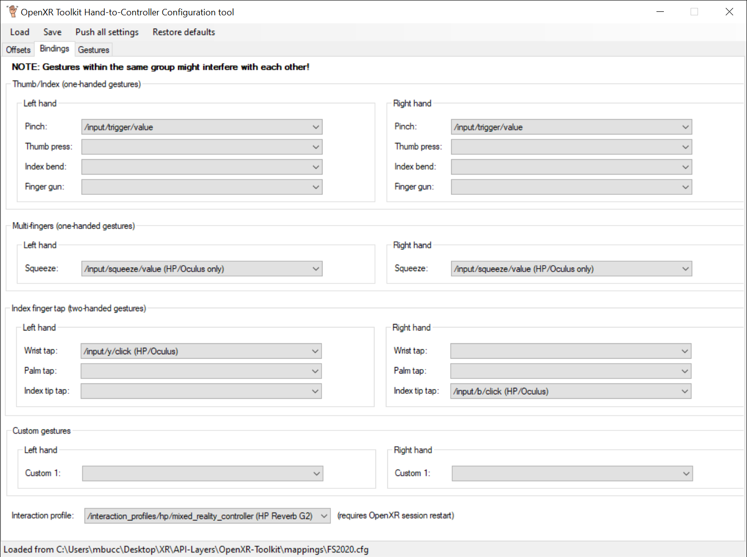 Mapping tool Bindings tab