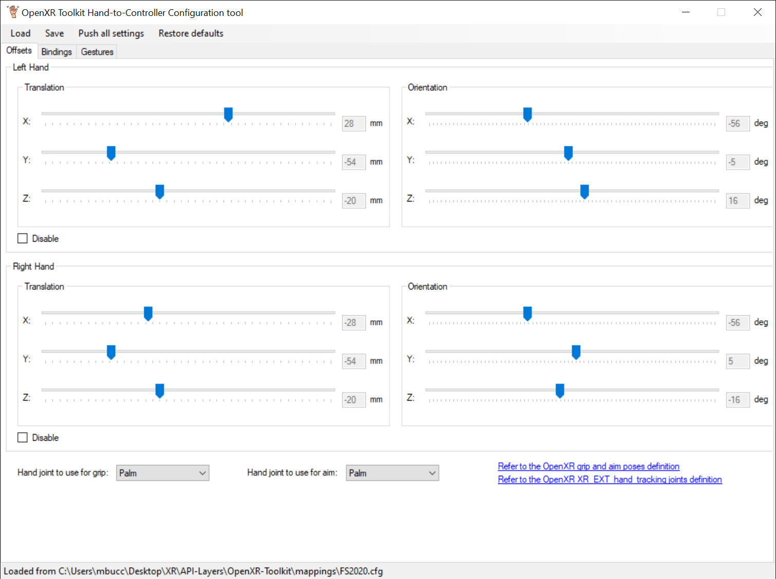 Mapping tool Offsets tab