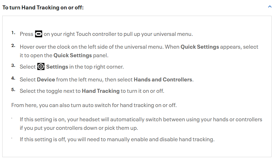 Enabling hand tracking